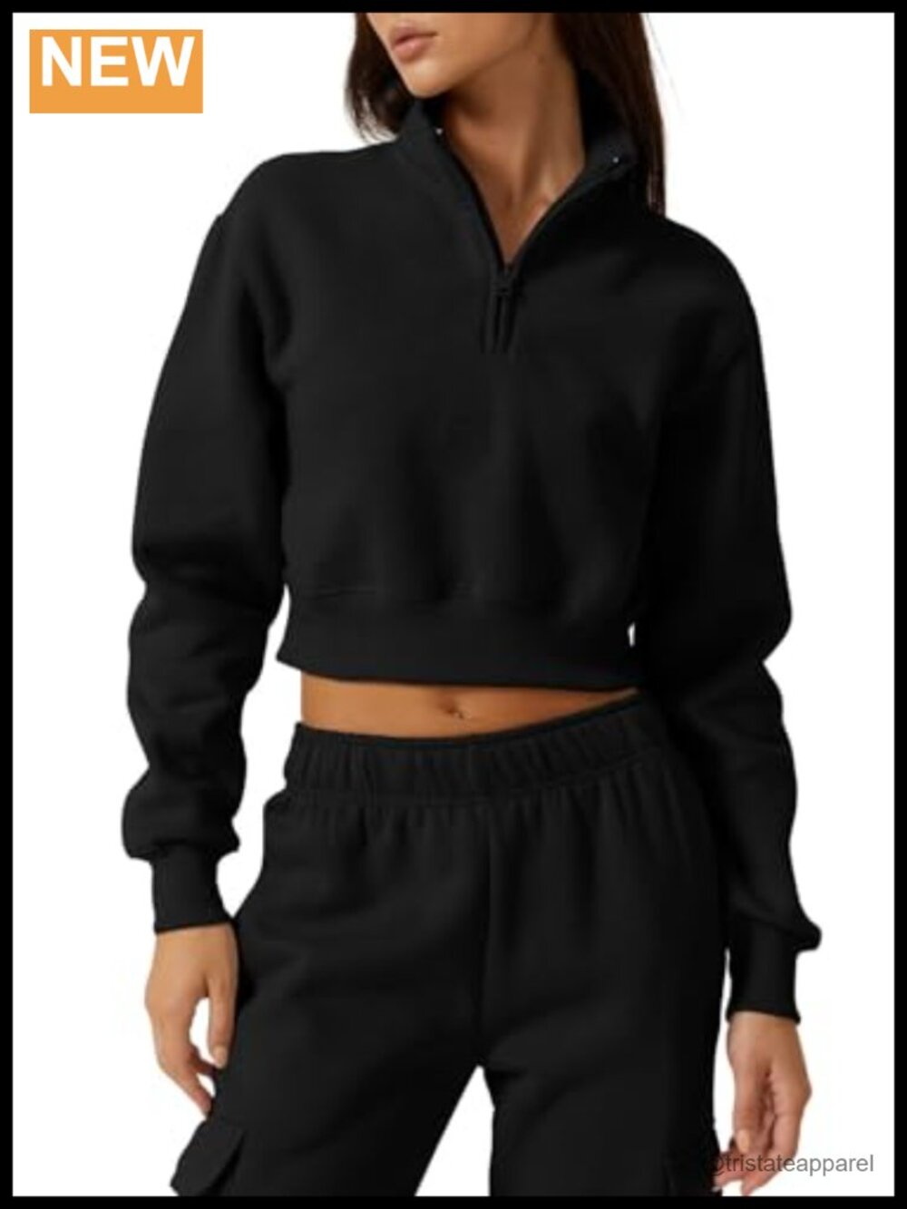 Half Zip Crop Sweatshirt High Neck Long Sleeve Pullover Cropped Top